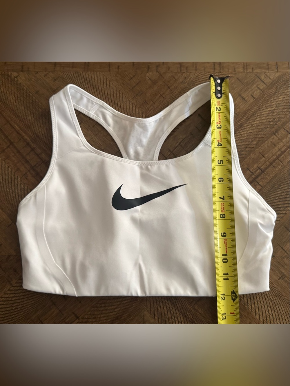 Nike White Racerback Sports Bra with Black Swoosh - size Large - Picture 3 of 13